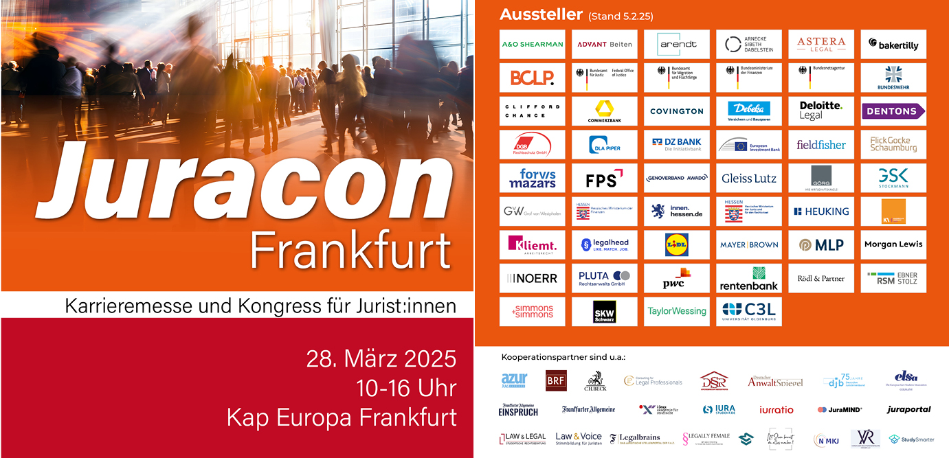 Juracon Frankfurt, die Karrieremesse für Jurist:innen am 28.03.25 im Kap Europa